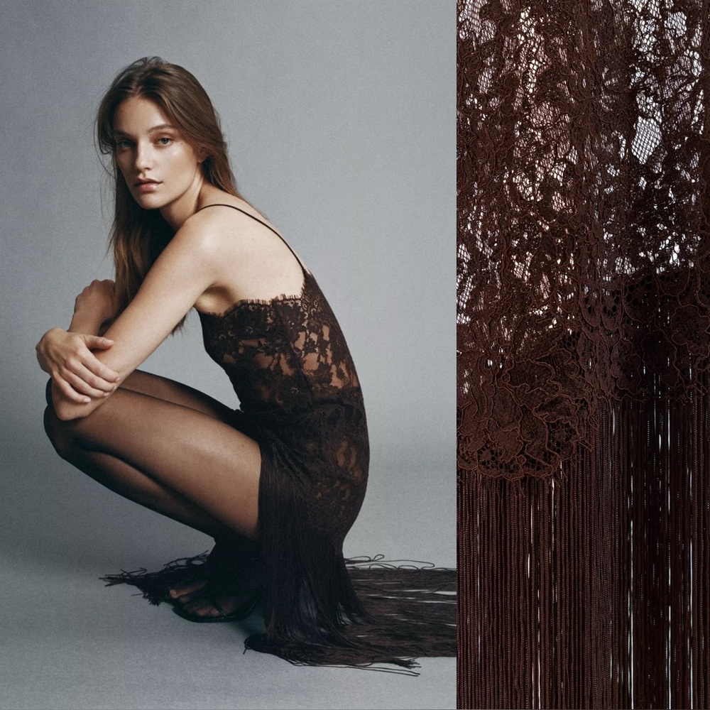 ZARA FRINGED LACE STRAP DRESS
